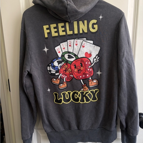 Feeling Lucky poker themed Gray Hoodie size M by Chemistry brand. Love the back! - Picture 1 of 8